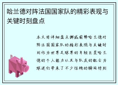 哈兰德对阵法国国家队的精彩表现与关键时刻盘点