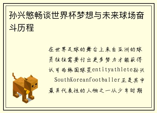 孙兴慜畅谈世界杯梦想与未来球场奋斗历程
